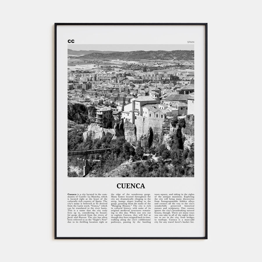 Cuenca, Spain Travel B&W Poster