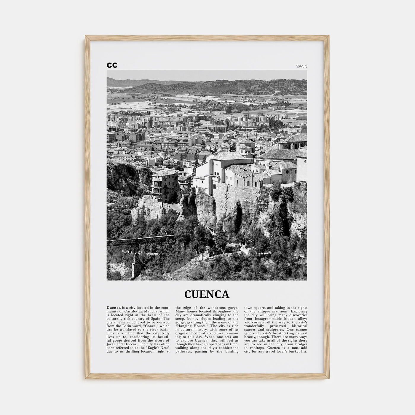 Cuenca, Spain Travel B&W Poster