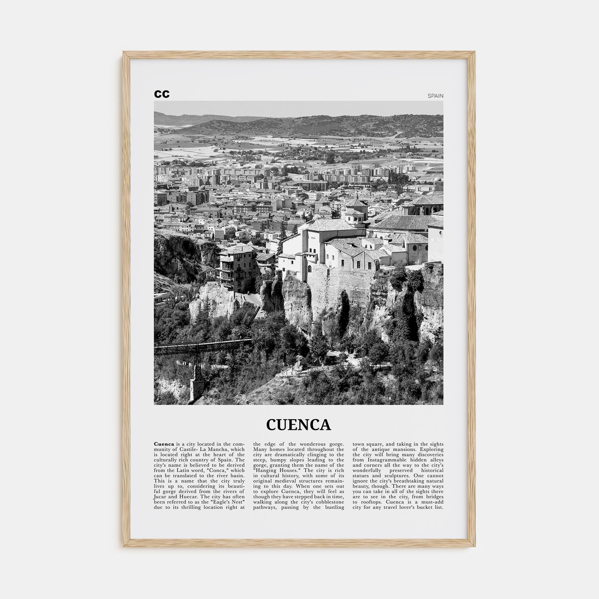Cuenca, Spain Travel B&W Poster