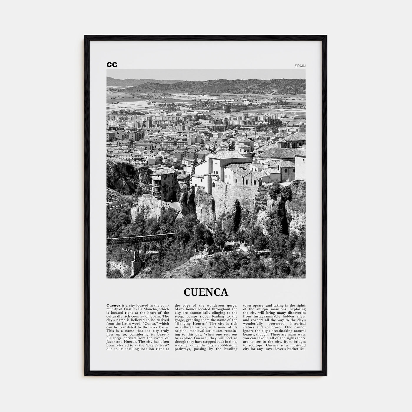 Cuenca, Spain Travel B&W Poster