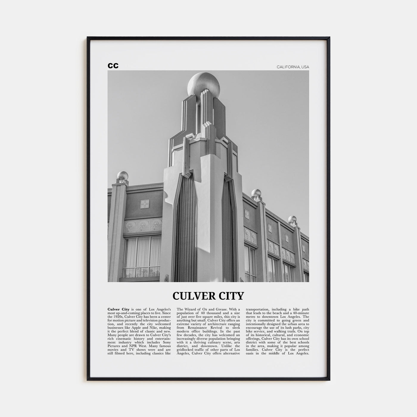 Culver City Travel B&W Poster