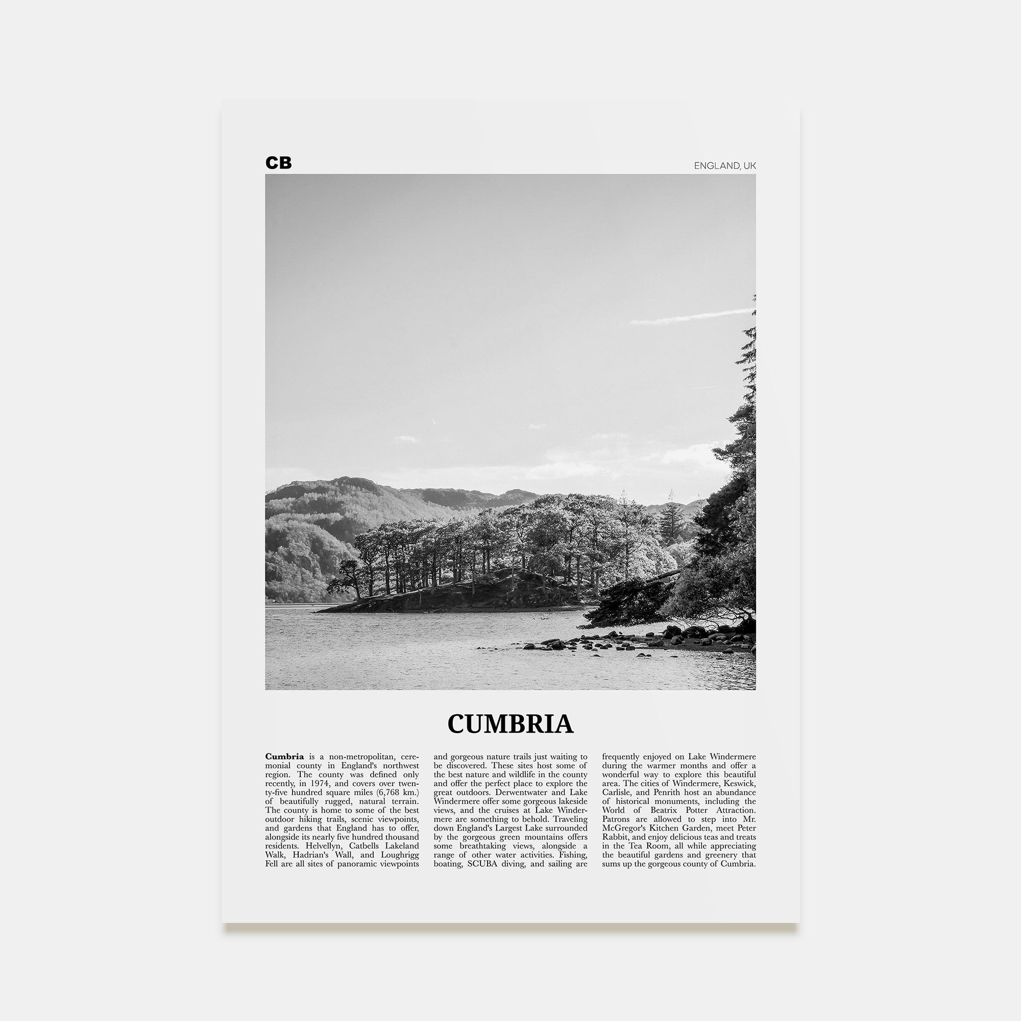 Cumbria Travel B&W Poster
