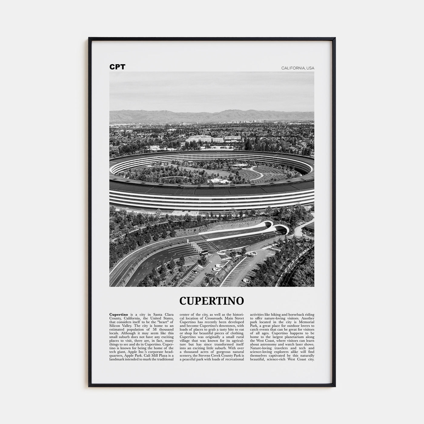 Cupertino Travel B&W Poster