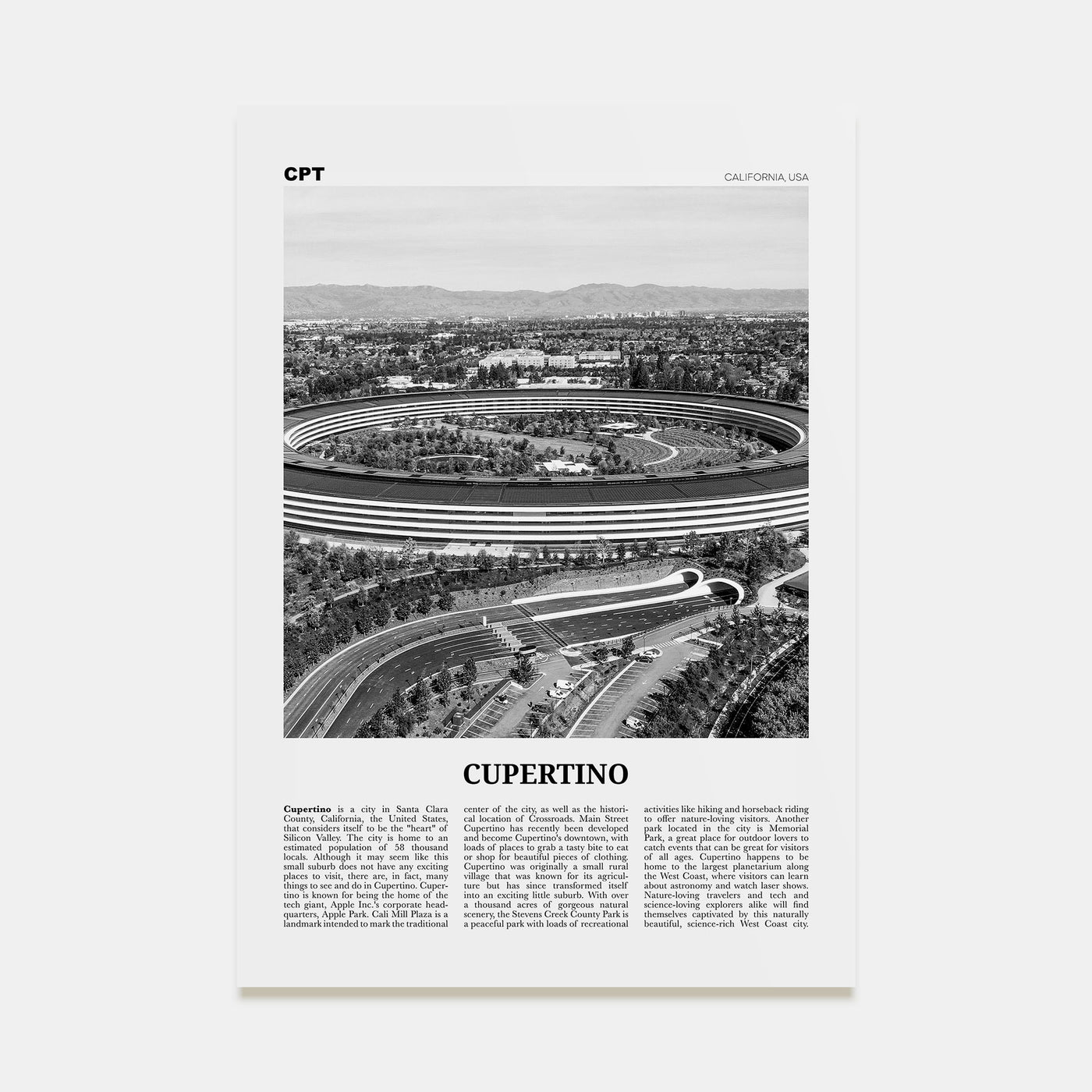 Cupertino Travel B&W Poster