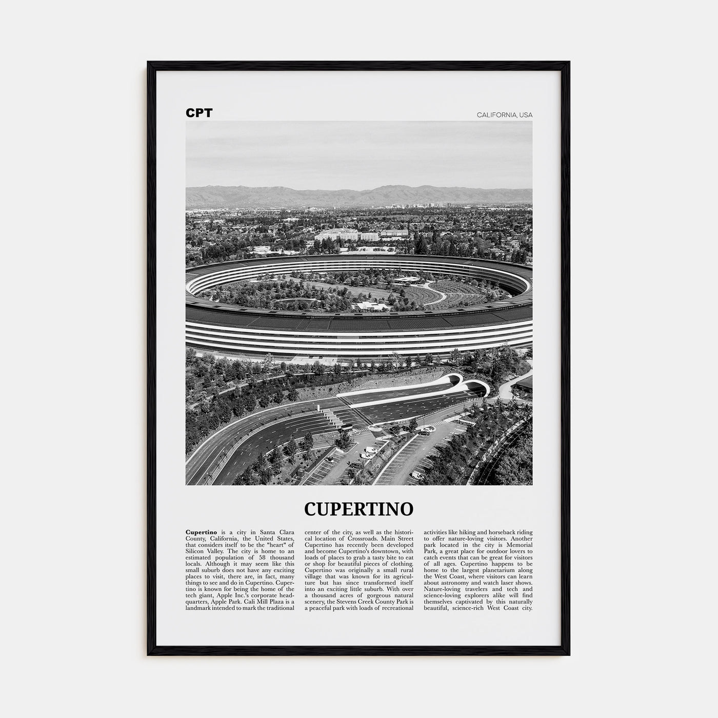Cupertino Travel B&W Poster
