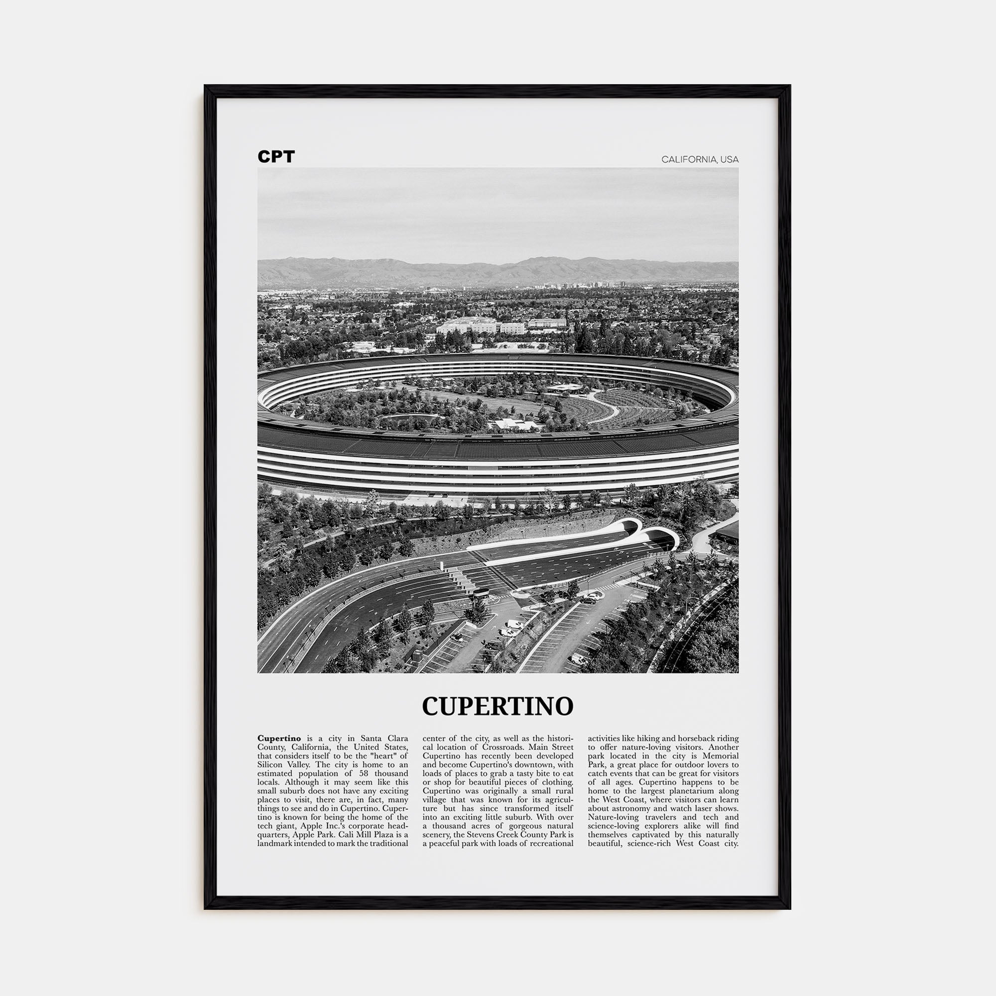 Cupertino Travel B&W Poster