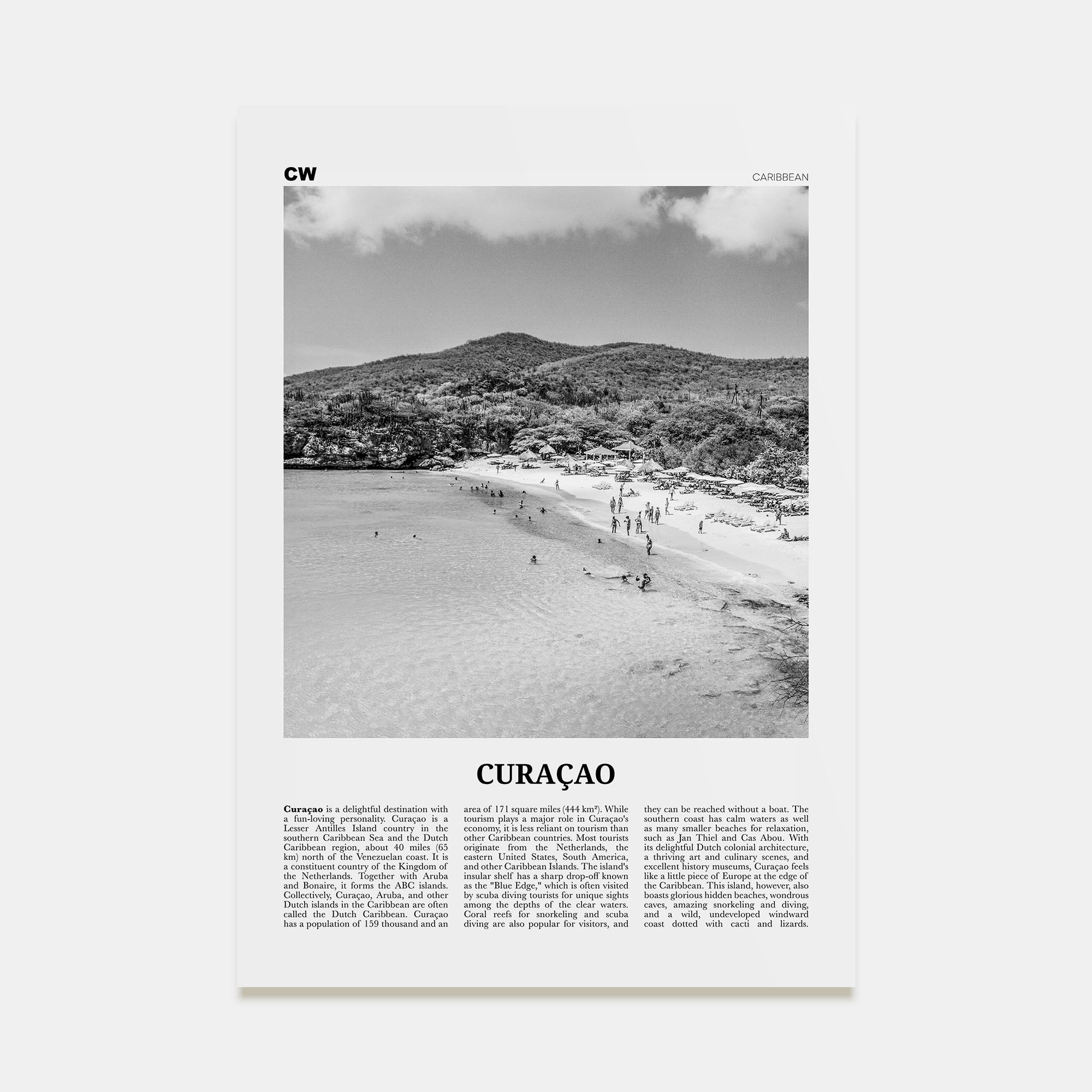 Curaçao Travel B&W Poster