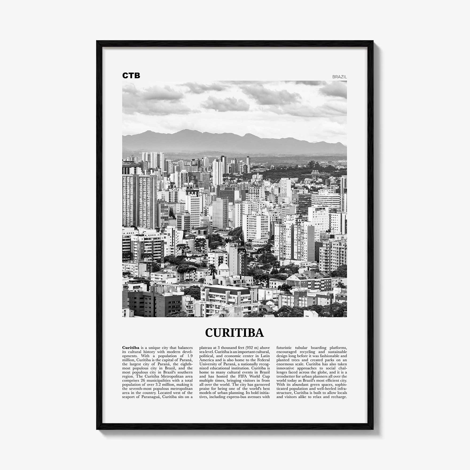Curitiba Print Black and White, Curitiba Wall Art, Curitiba Poster, Curitiba Photo, Curitiba Wall Decor, Brazil, Brasil, South America