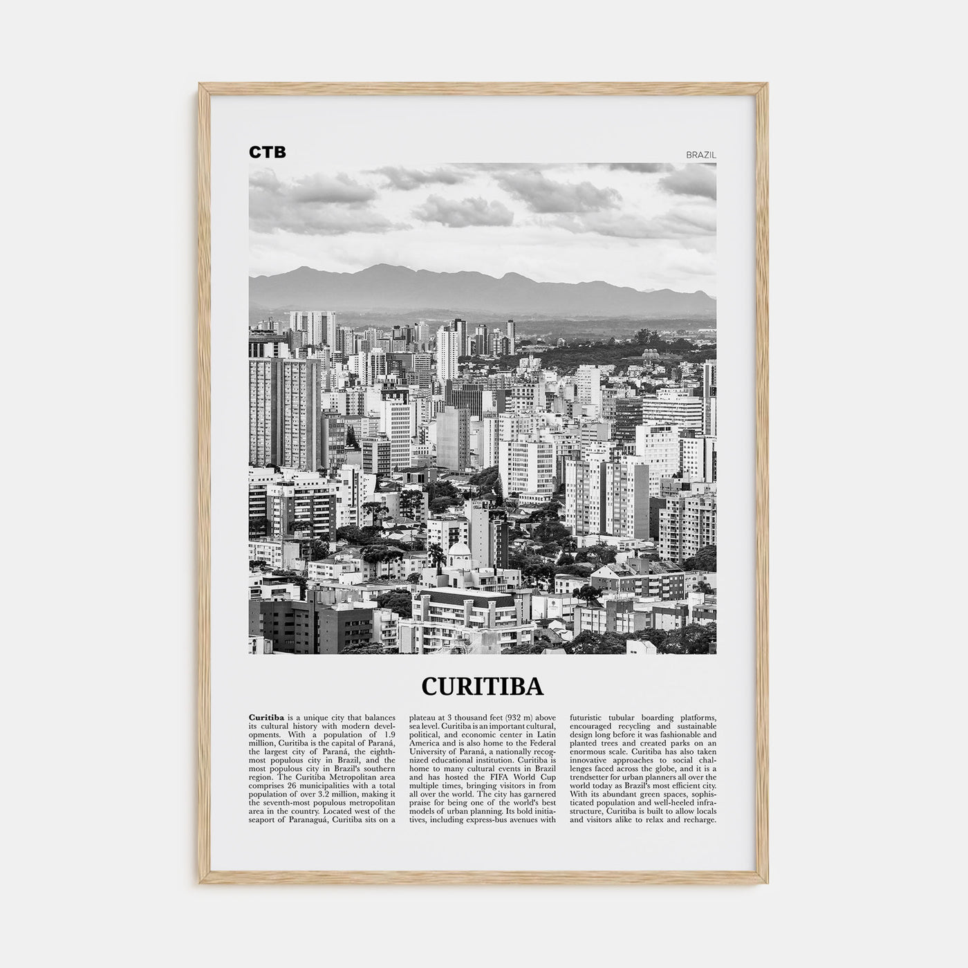 Curitiba Travel B&W Poster