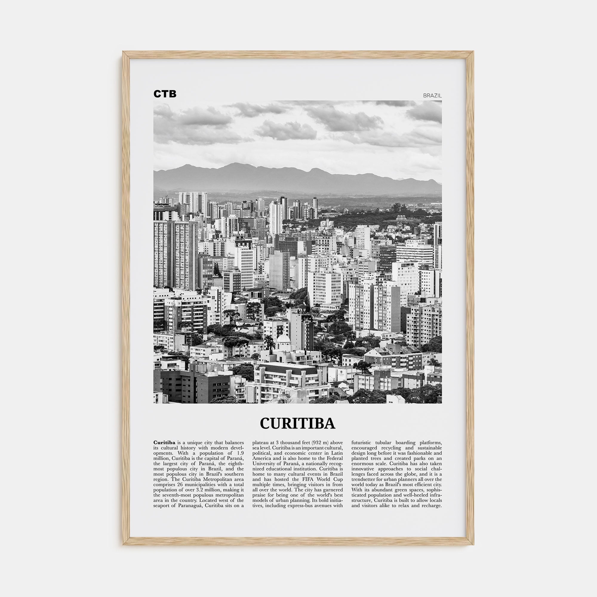 Curitiba Travel B&W Poster