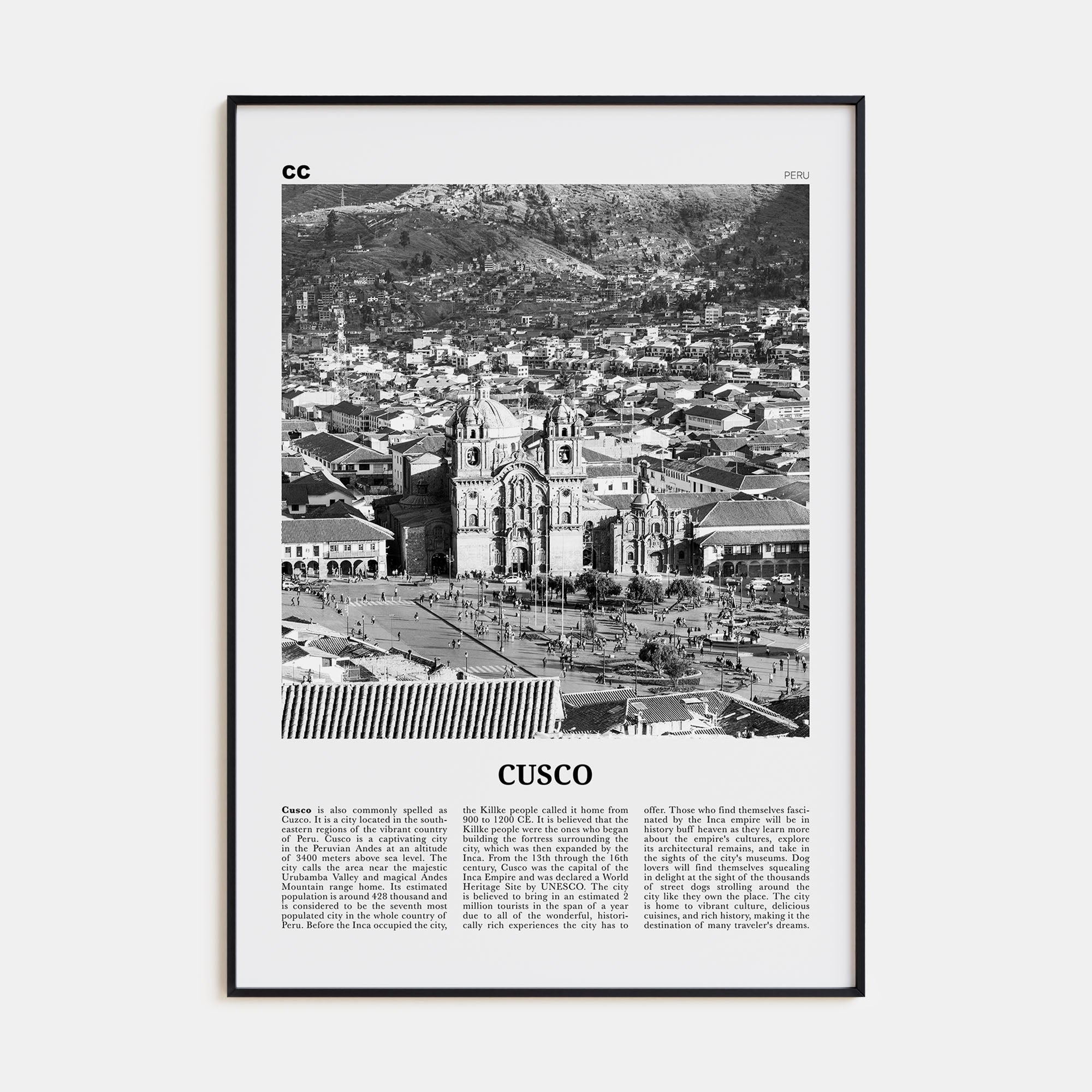 Cusco Travel B&W Poster