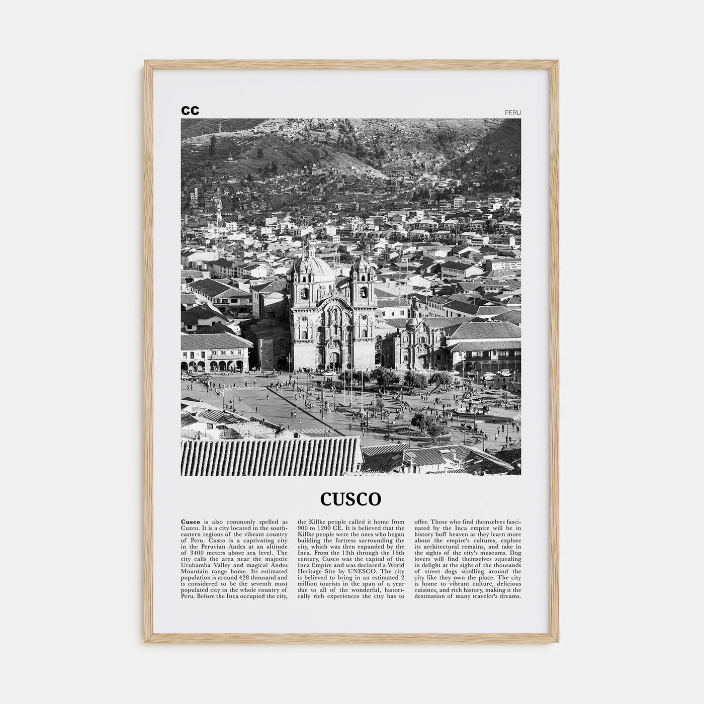 Cusco Travel B&W Poster