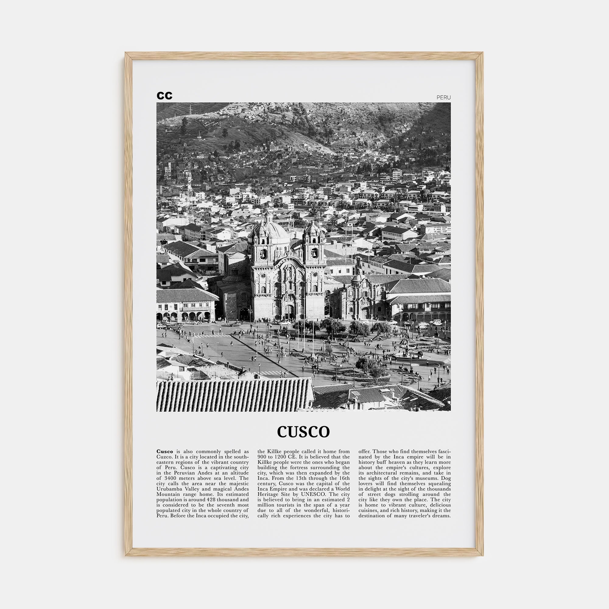 Cusco Travel B&W Poster