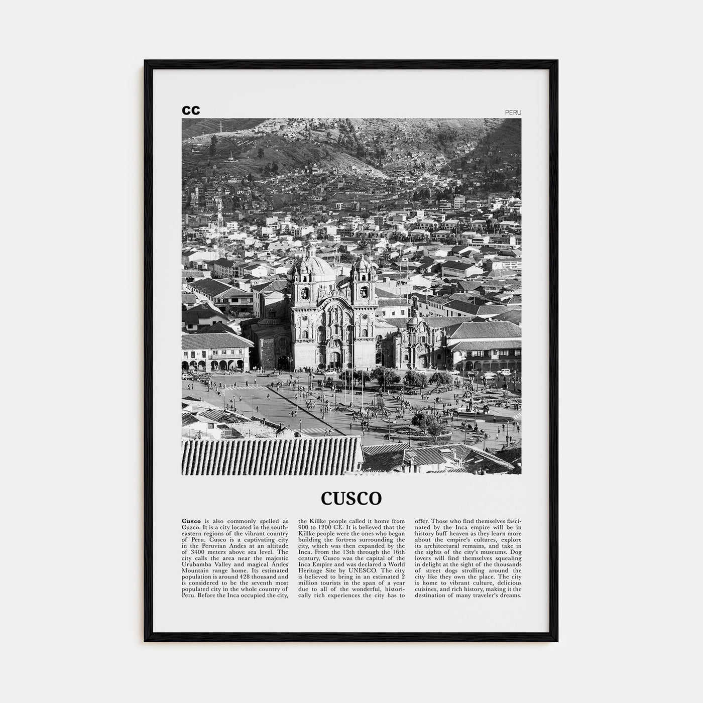 Cusco Travel B&W Poster
