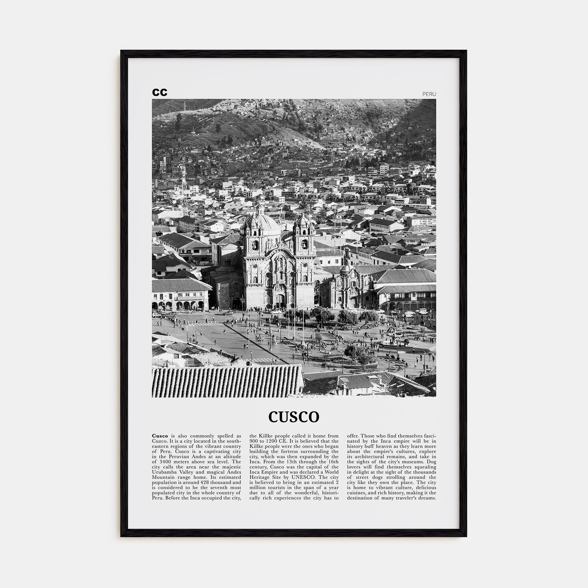 Cusco Travel B&W Poster