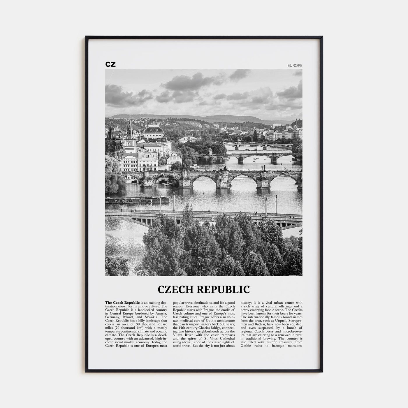 Czech Republic Travel B&W Poster