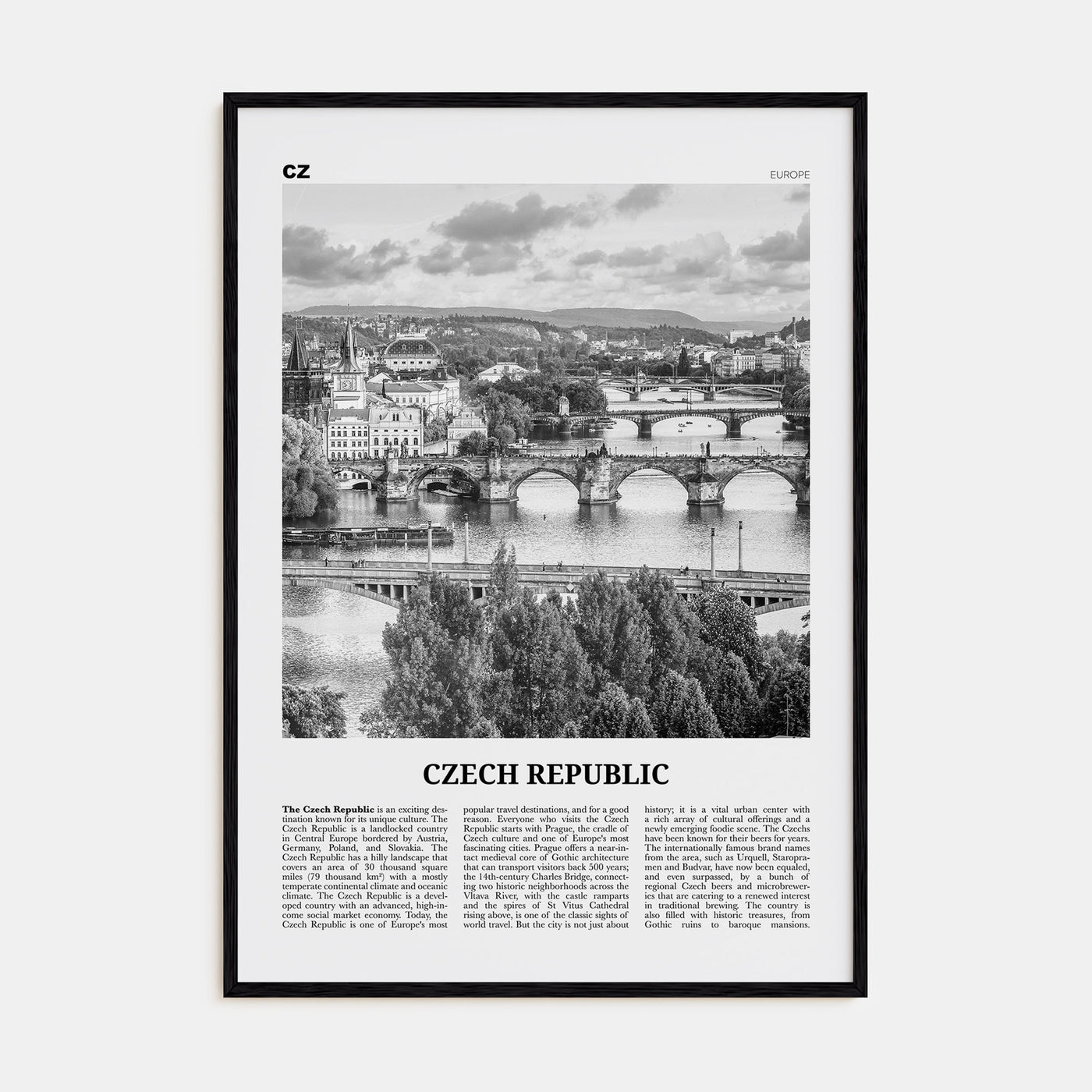 Czech Republic Travel B&W Poster