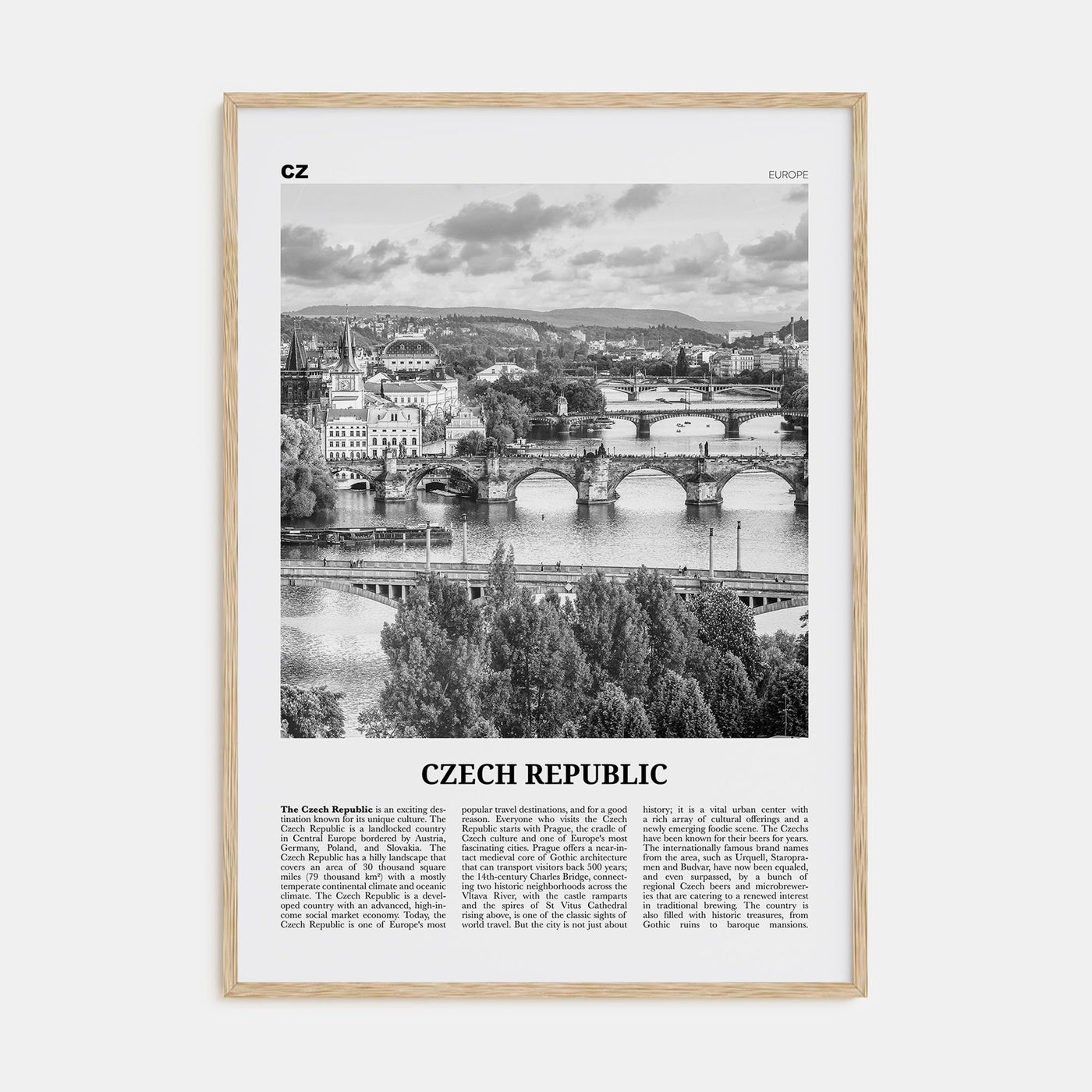 Czech Republic Travel B&W Poster