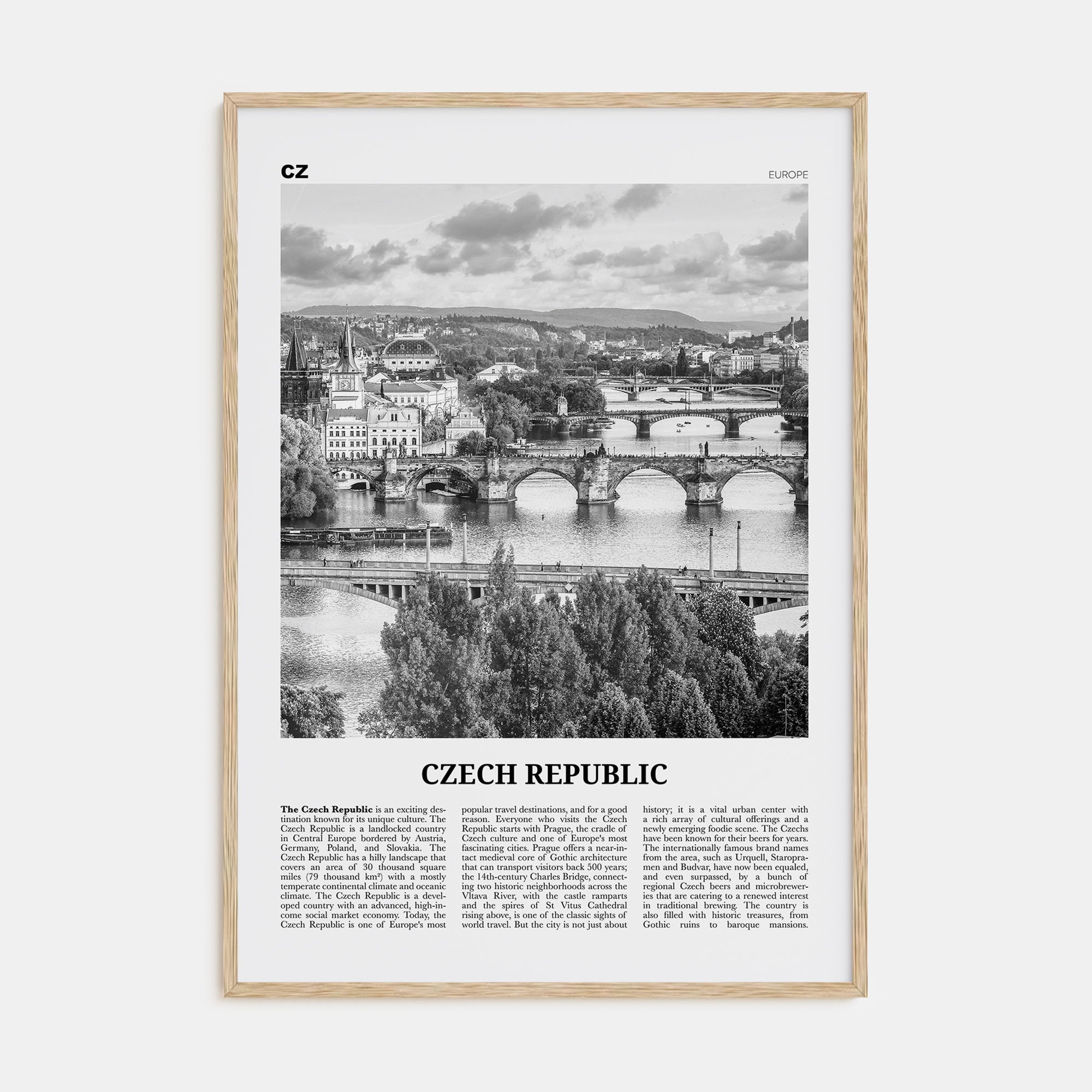 Czech Republic Travel B&W Poster