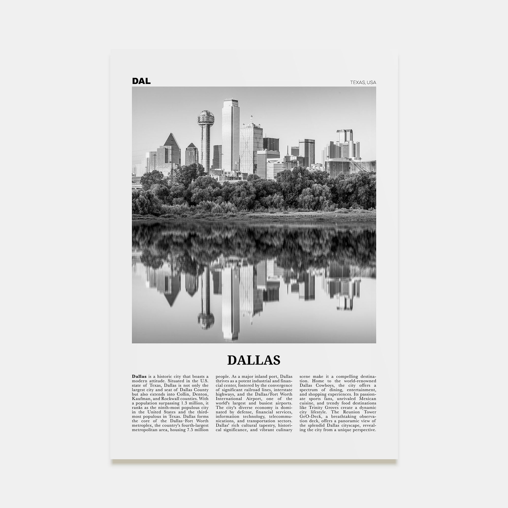 Dallas Travel B&W No 1 Poster