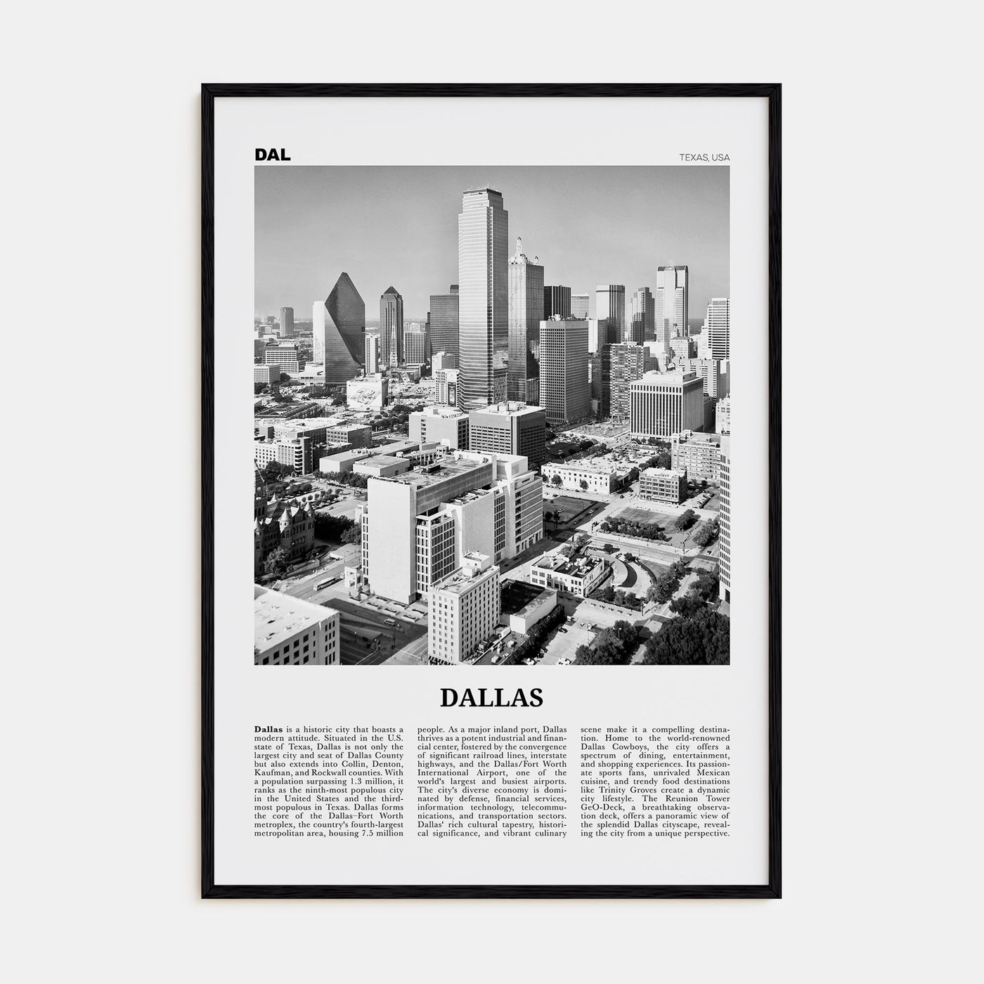 Dallas Travel B&W No 2 Poster