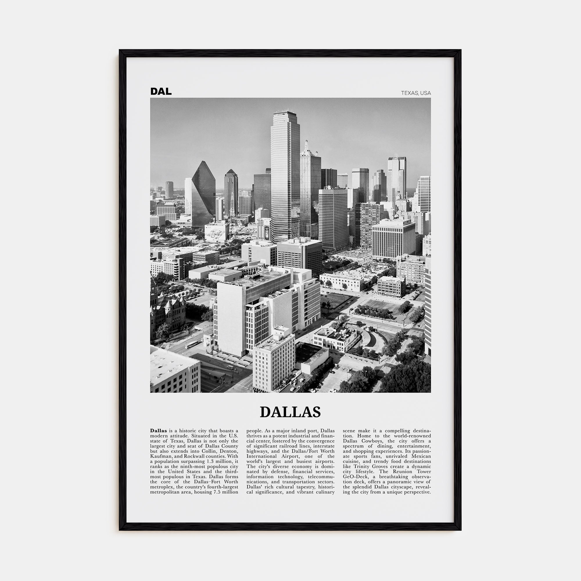 Dallas Travel B&W No 2 Poster