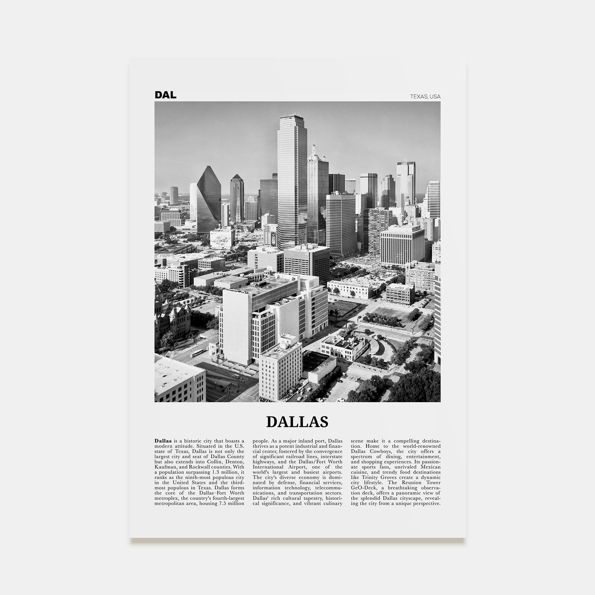 Dallas Travel B&W No 2 Poster