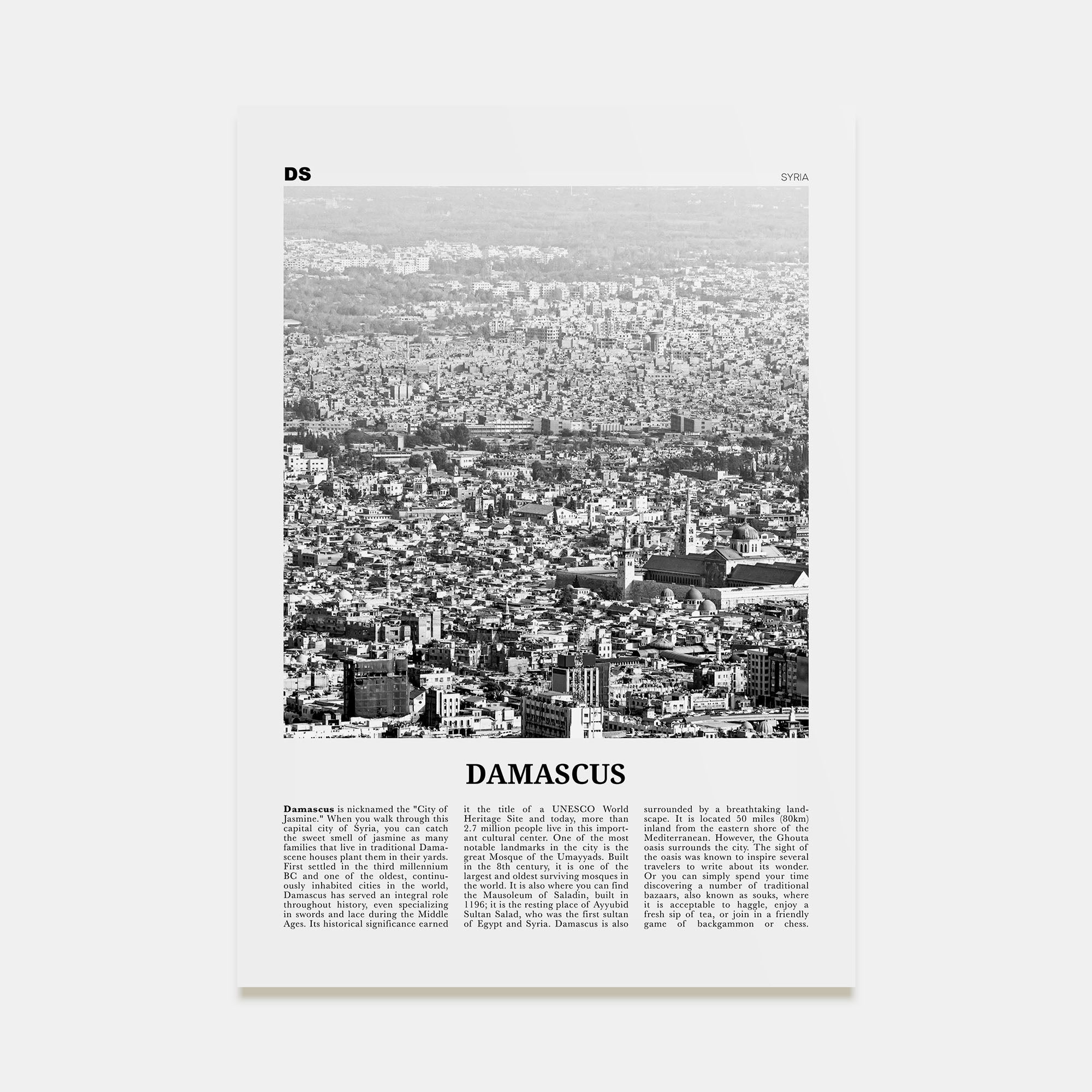 Damascus Travel B&W Poster