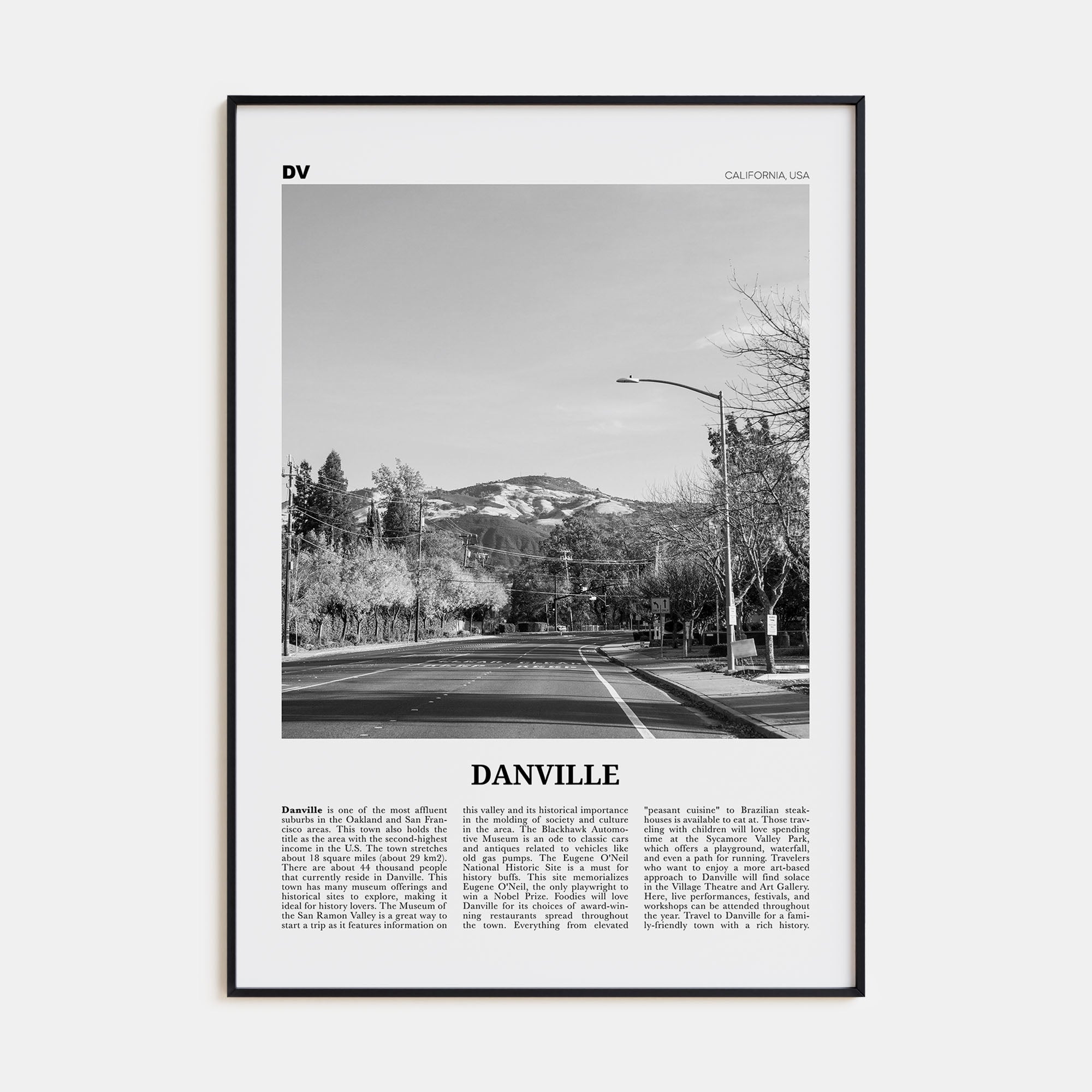 Danville, California Travel B&W Poster