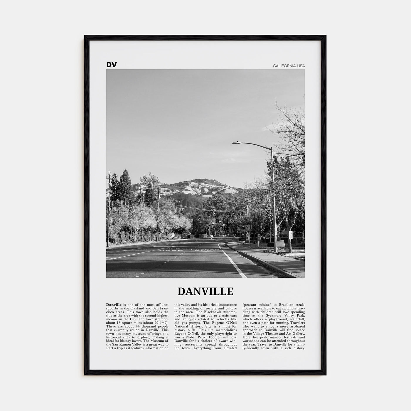 Danville, California Travel B&W Poster