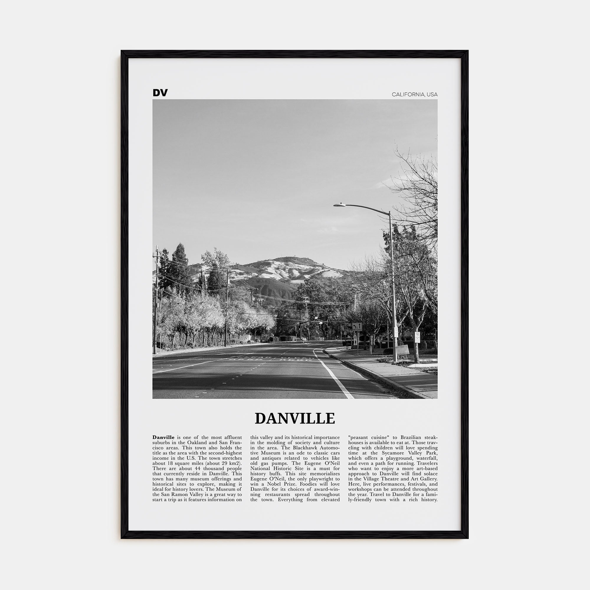 Danville, California Travel B&W Poster