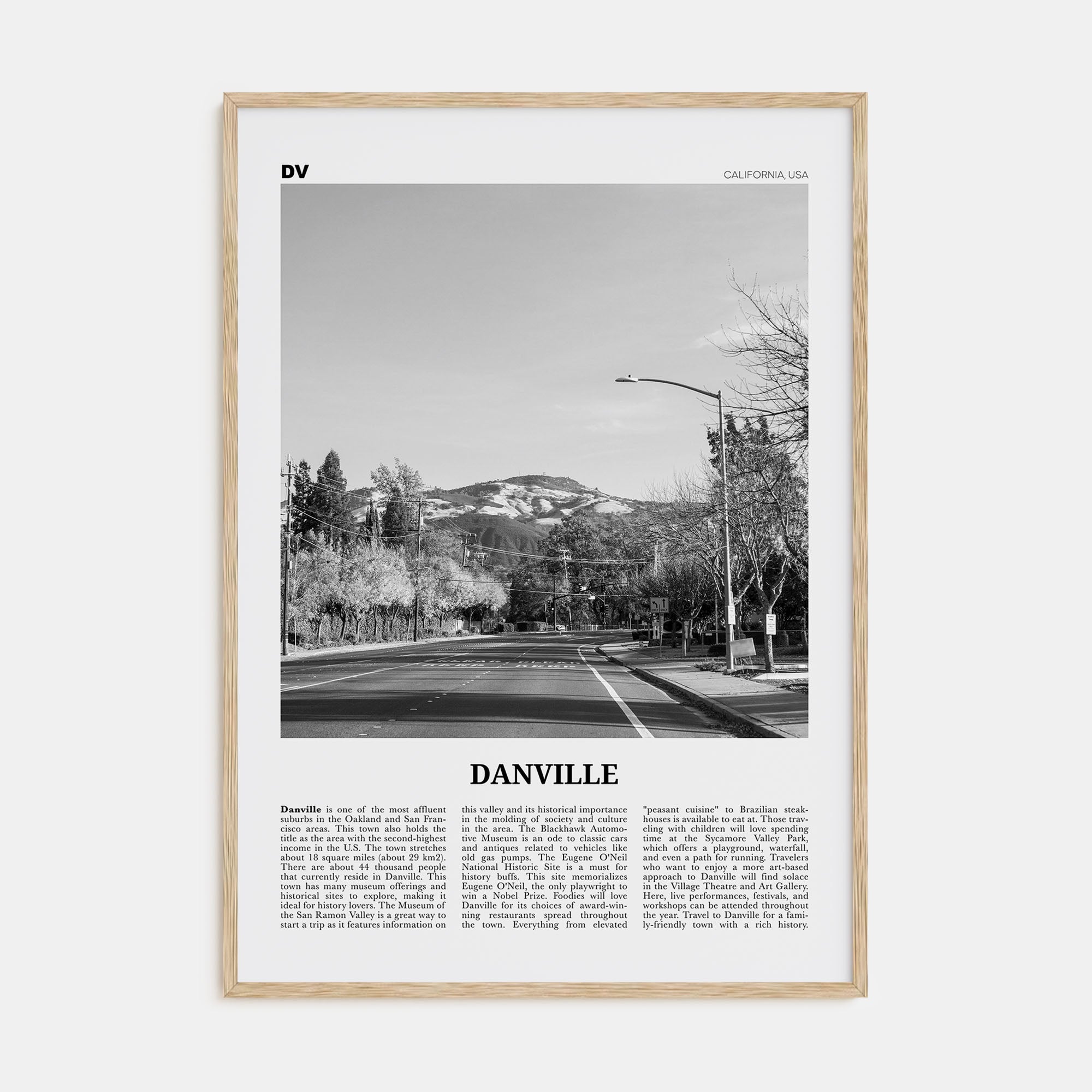 Danville, California Travel B&W Poster