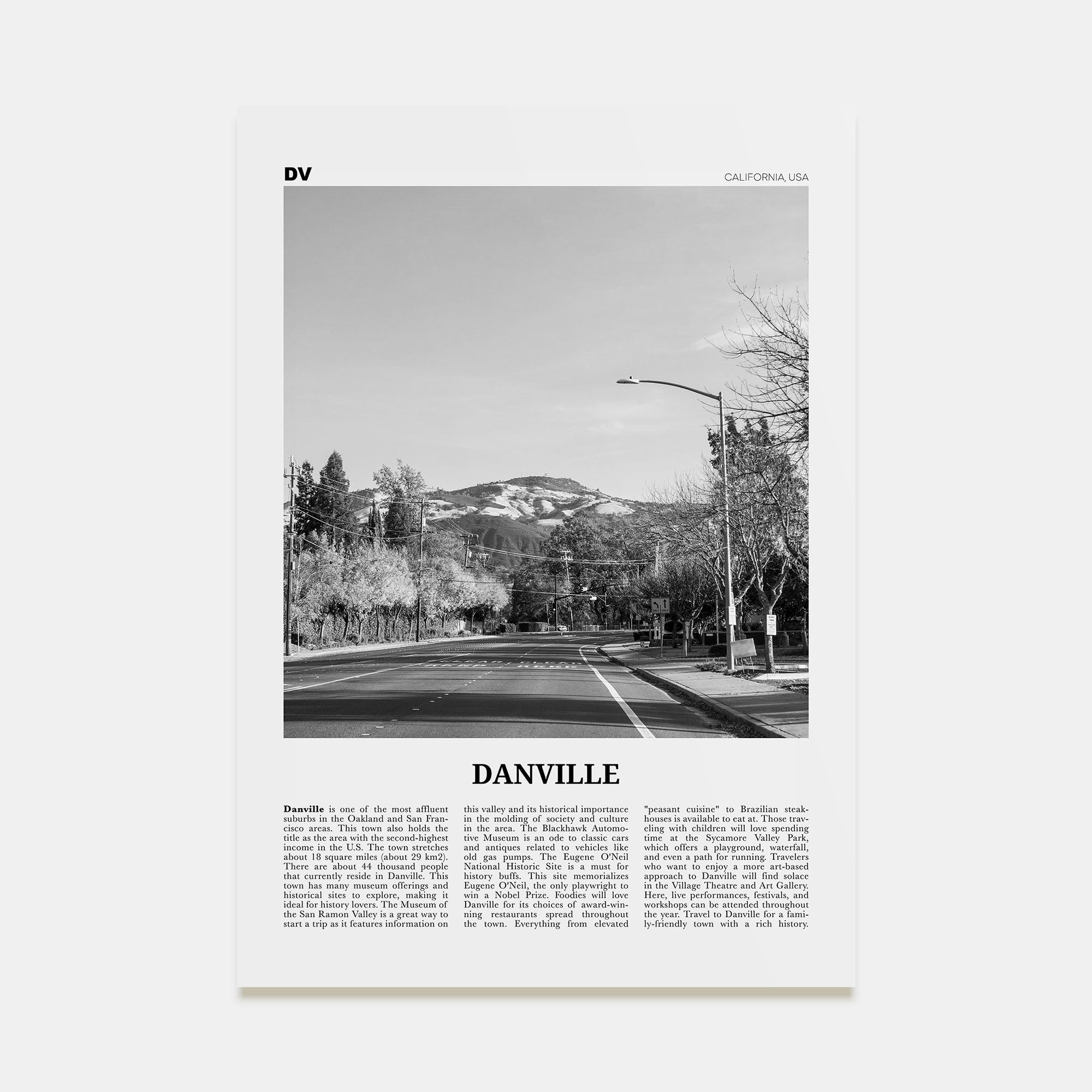 Danville, California Travel B&W Poster