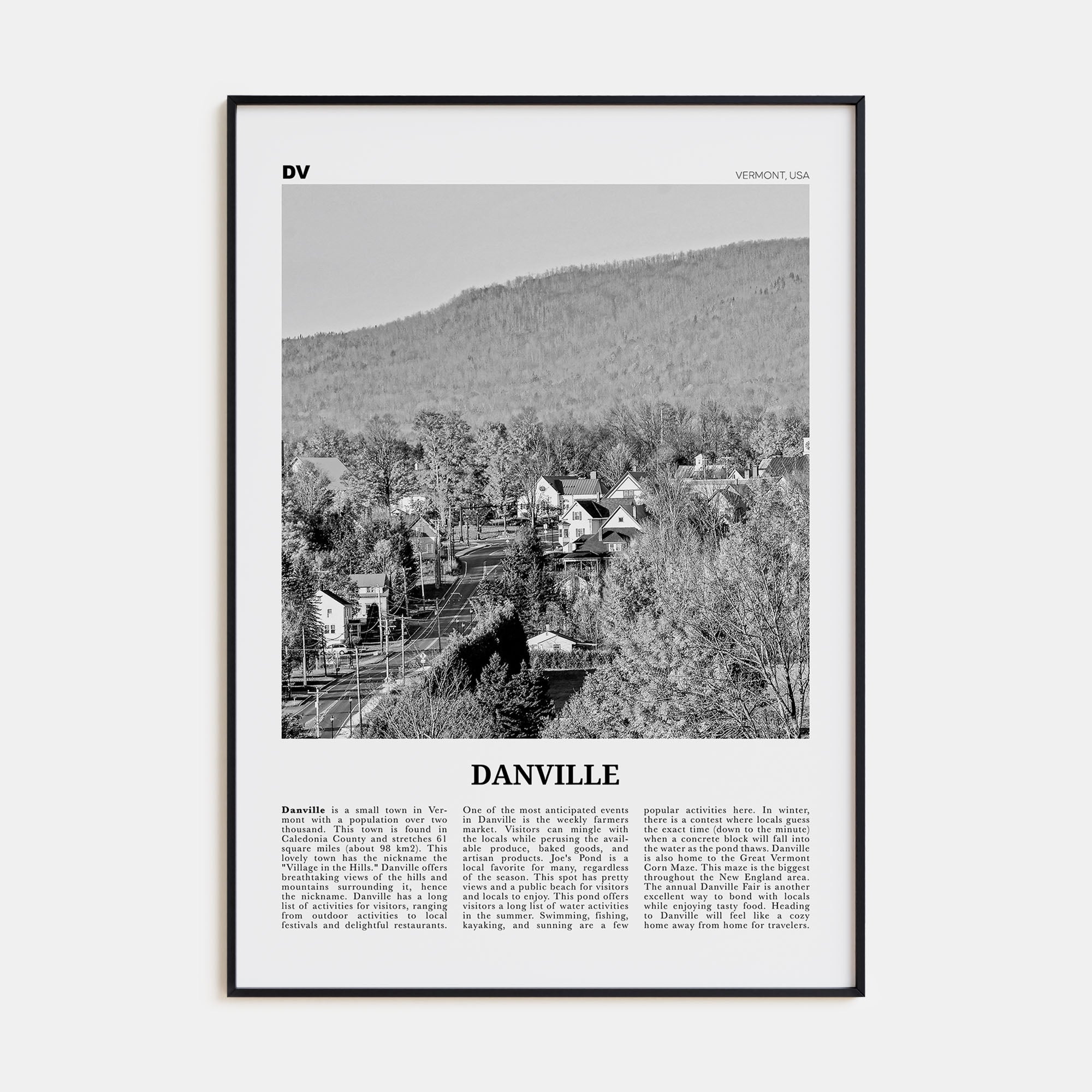 Danville, Vermont Travel B&W Poster