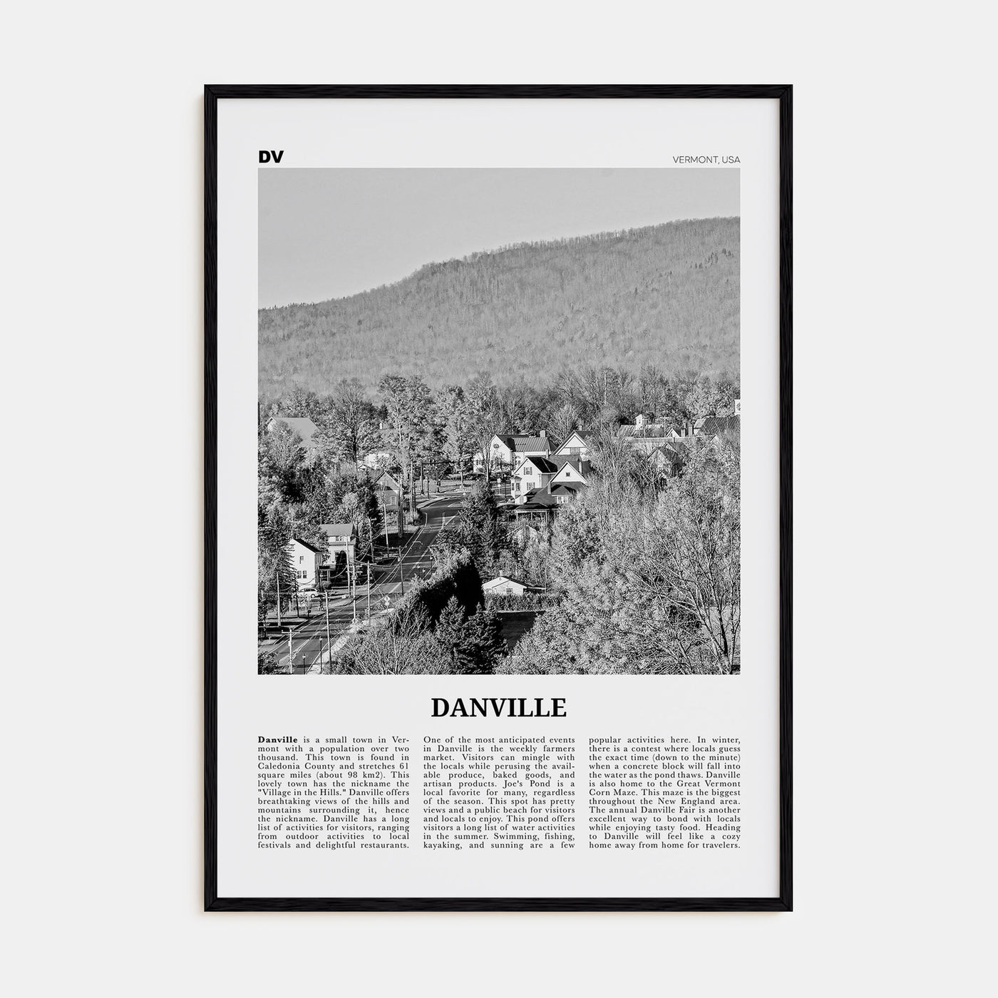 Danville, Vermont Travel B&W Poster