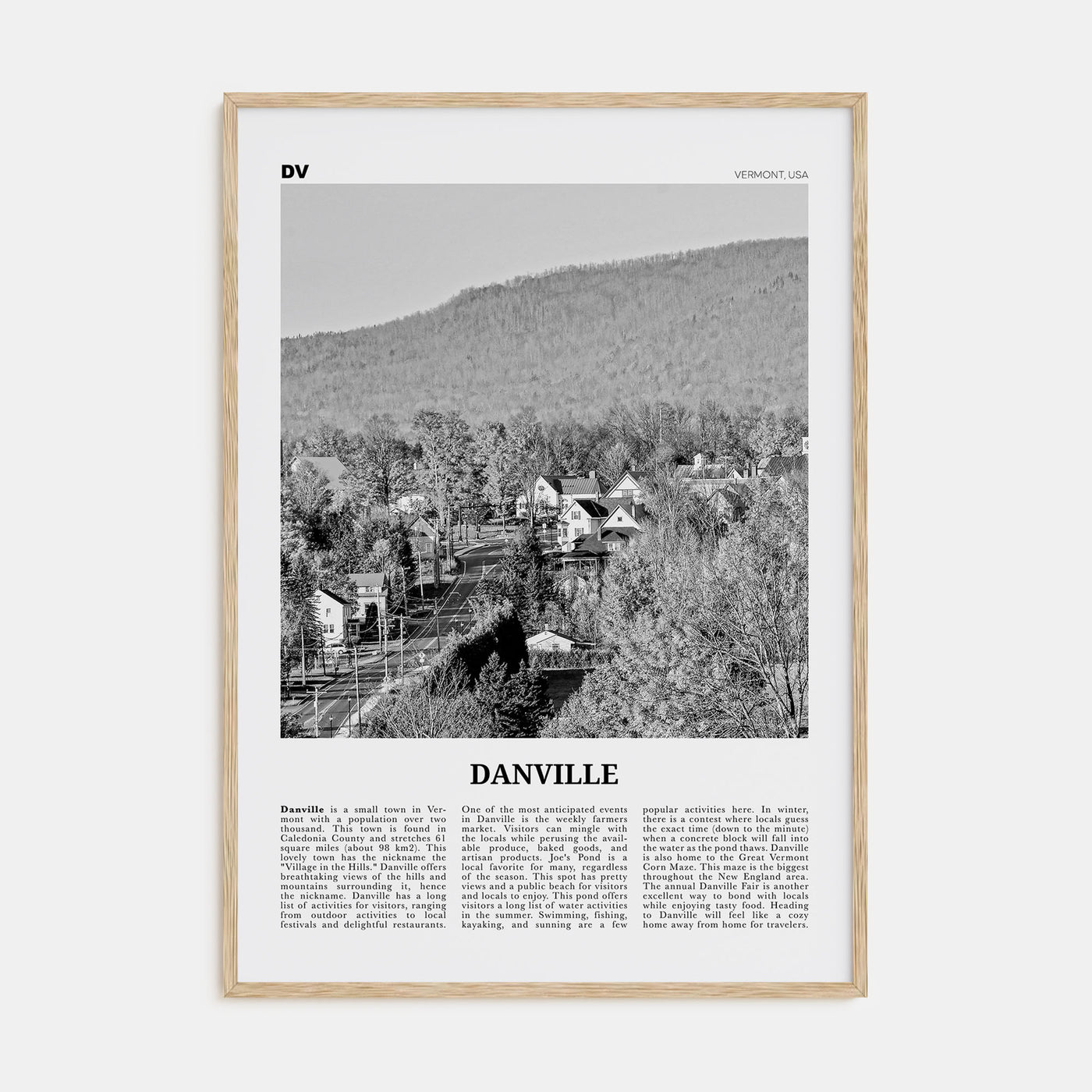 Danville, Vermont Travel B&W Poster
