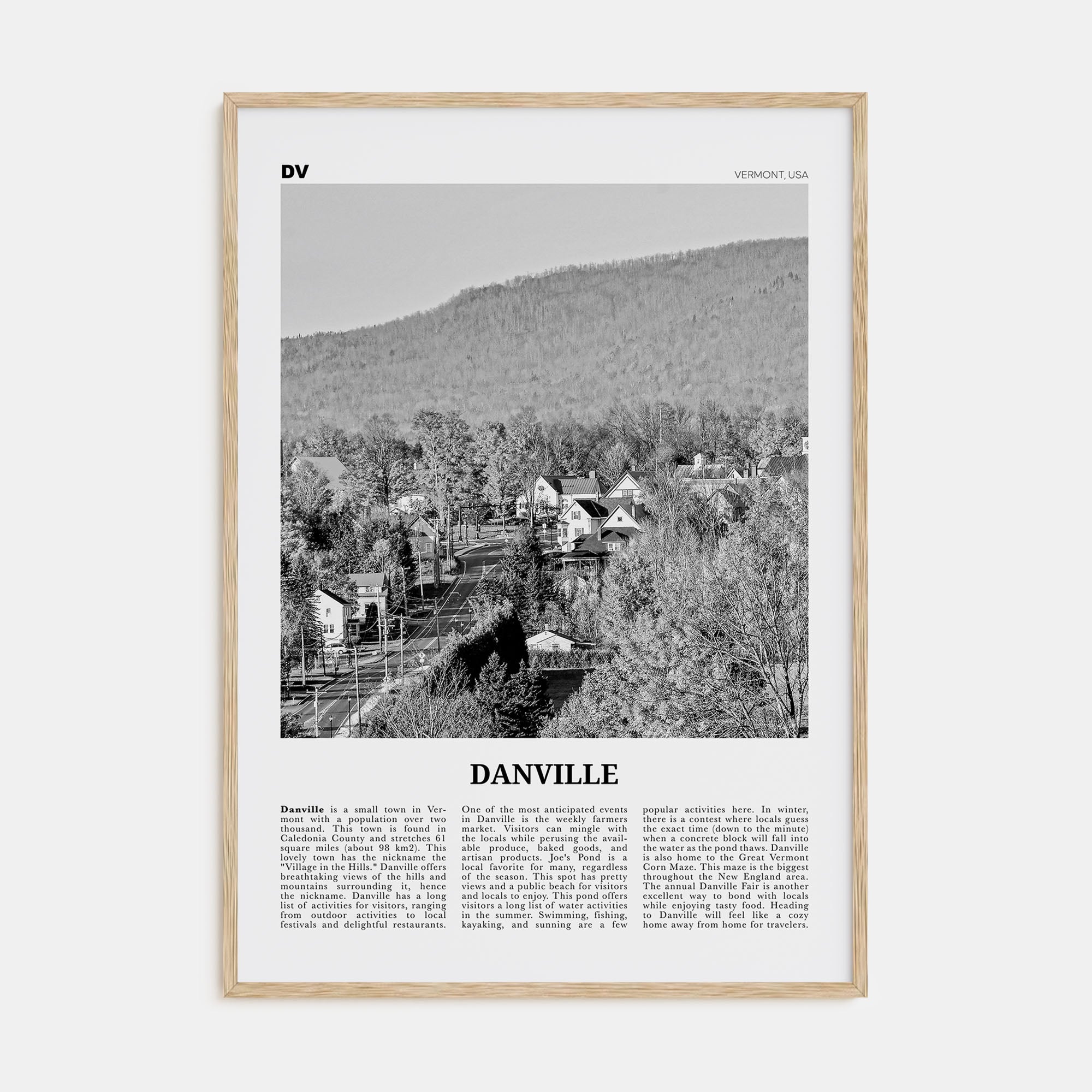 Danville, Vermont Travel B&W Poster