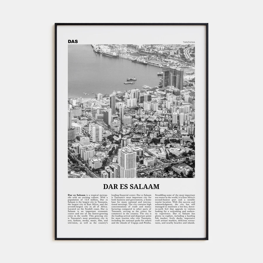 Dar es Salaam Travel B&W Poster