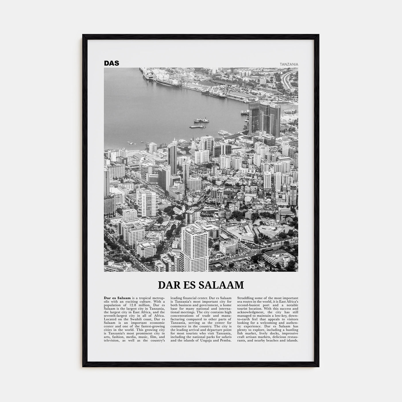 Dar es Salaam Travel B&W Poster