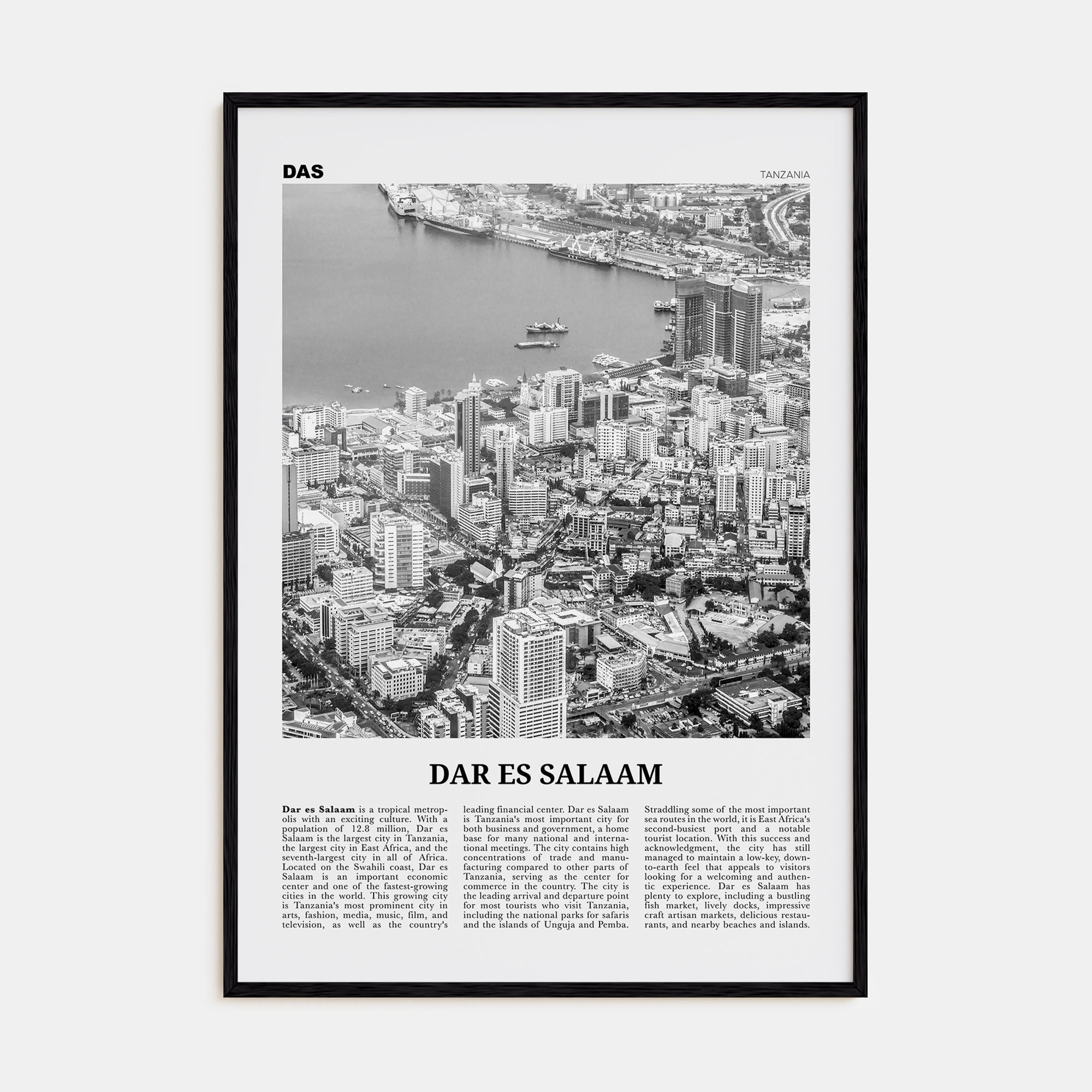 Dar es Salaam Travel B&W Poster