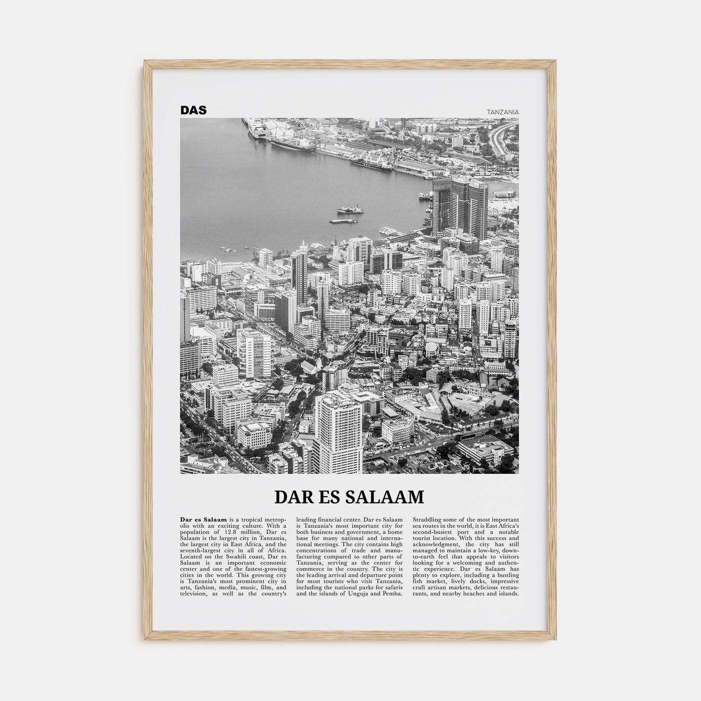 Dar es Salaam Travel B&W Poster