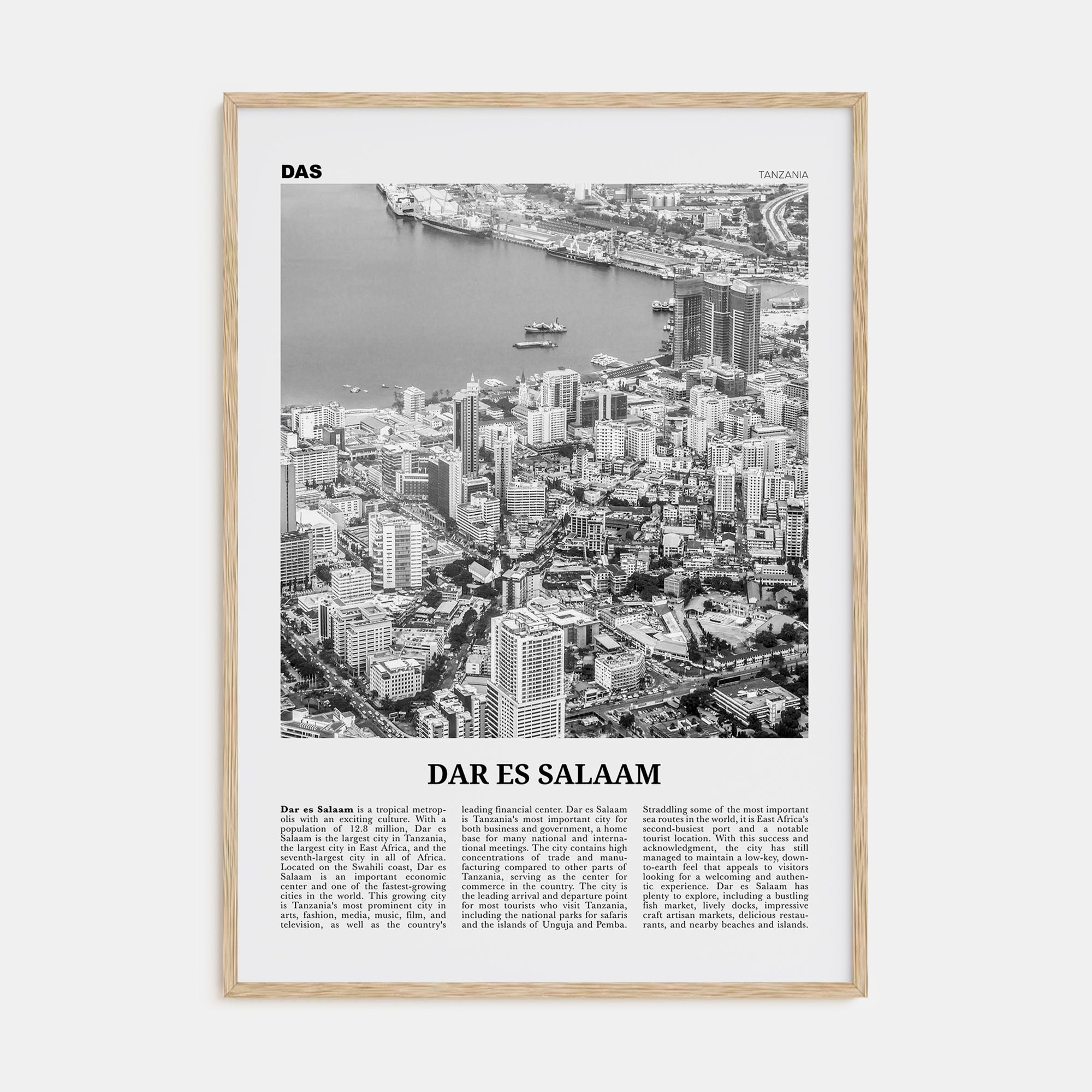 Dar es Salaam Travel B&W Poster