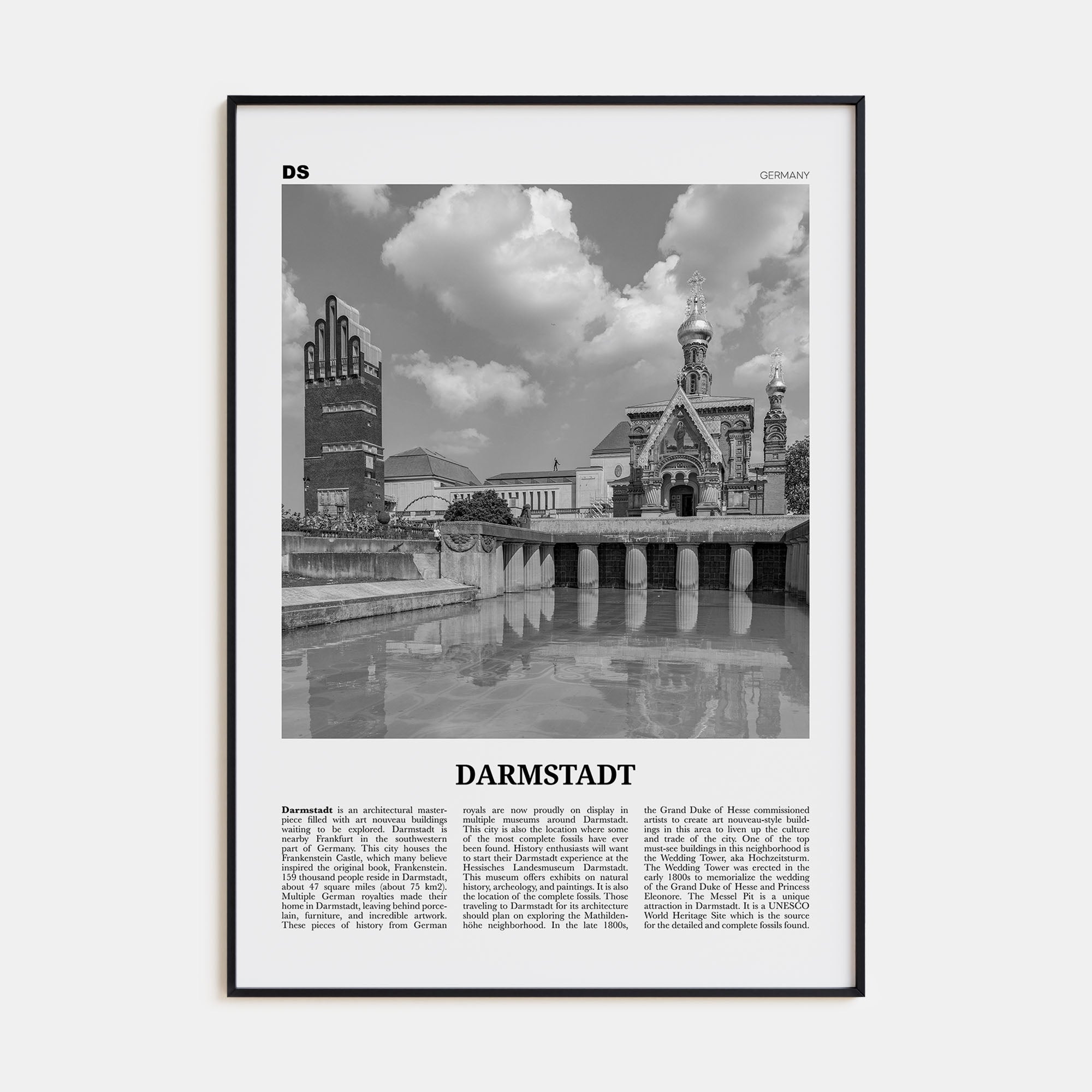Darmstadt Travel B&W Poster