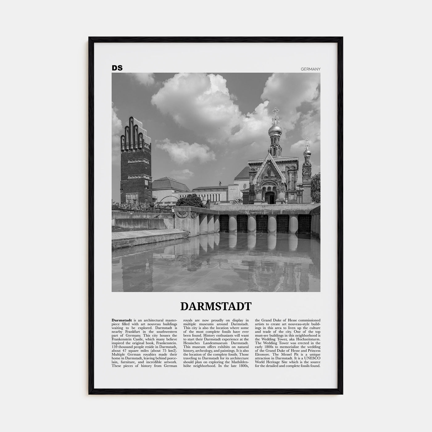 Darmstadt Travel B&W Poster