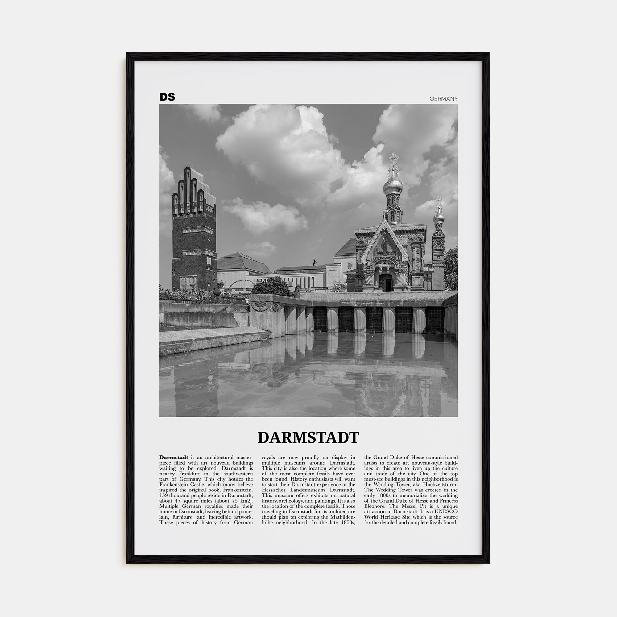 Darmstadt Travel B&W Poster