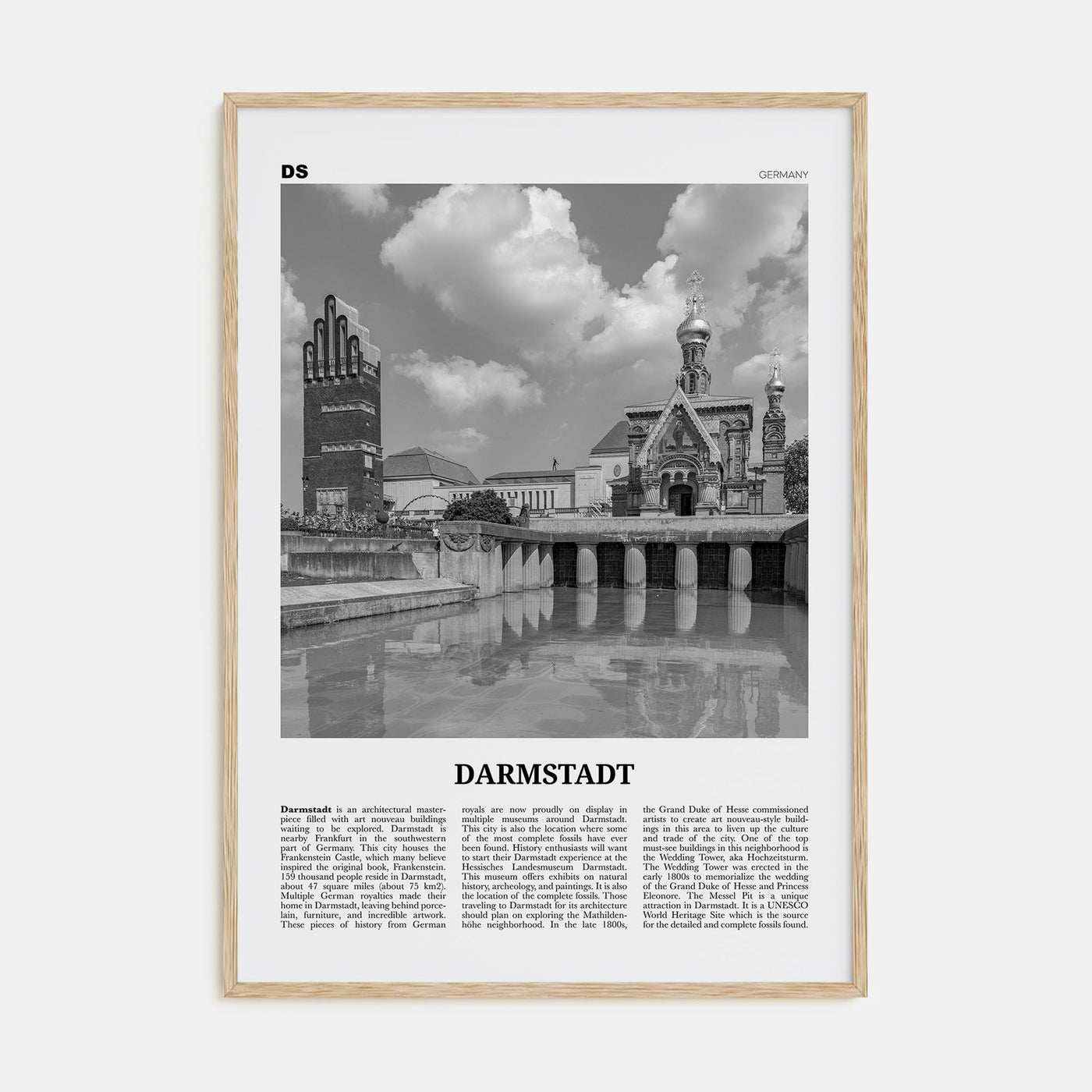 Darmstadt Travel B&W Poster