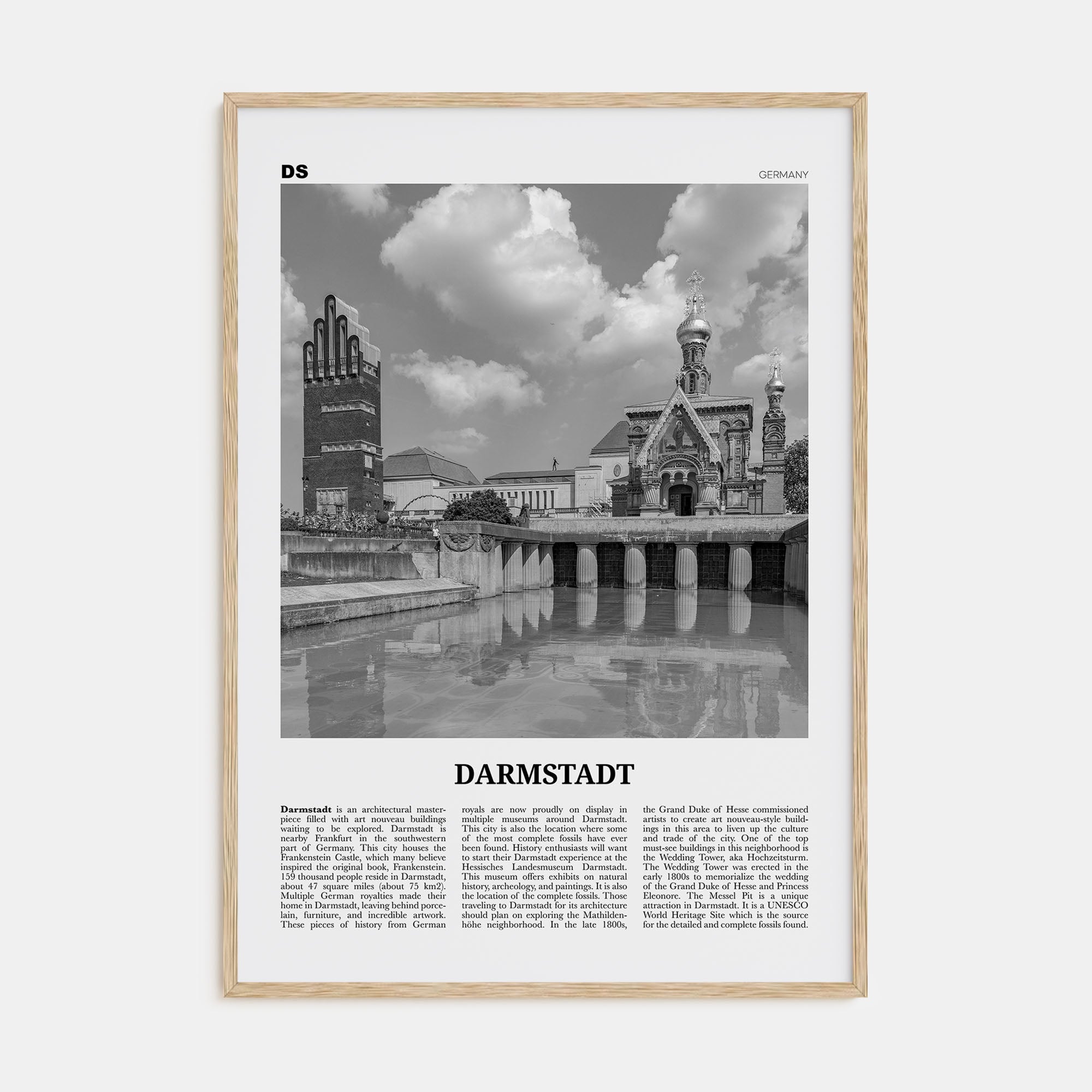 Darmstadt Travel B&W Poster