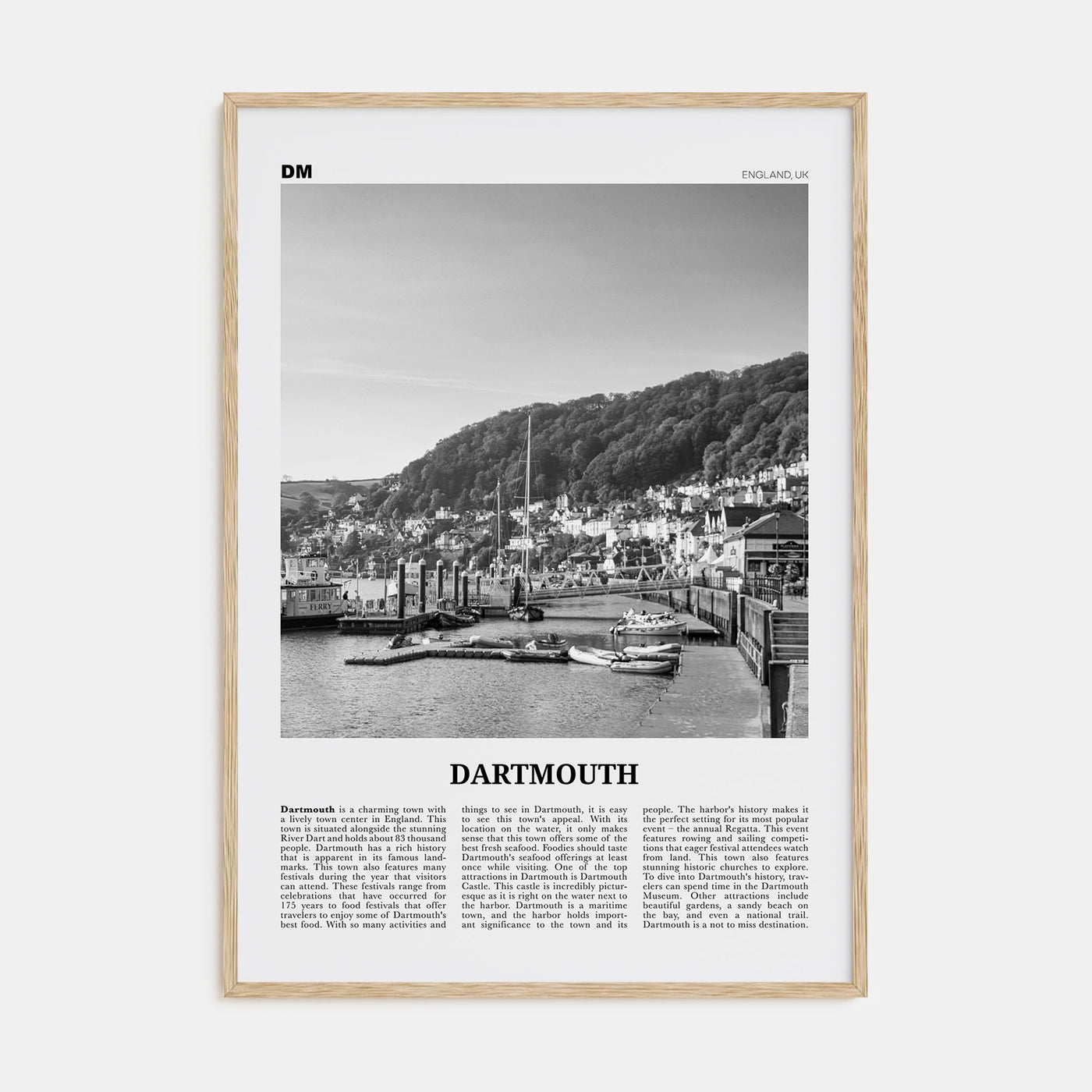 Dartmouth, England Travel B&W Poster