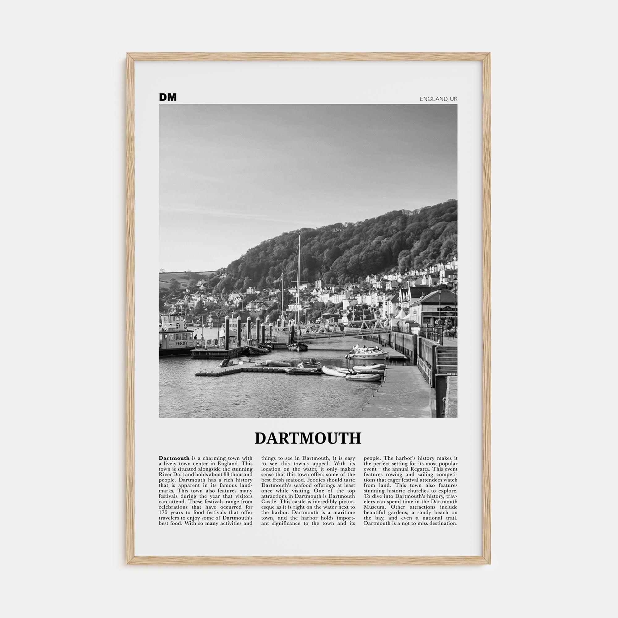 Dartmouth, England Travel B&W Poster