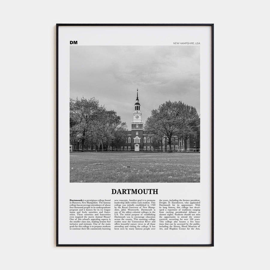 Dartmouth, New Hampshire Travel B&W Poster